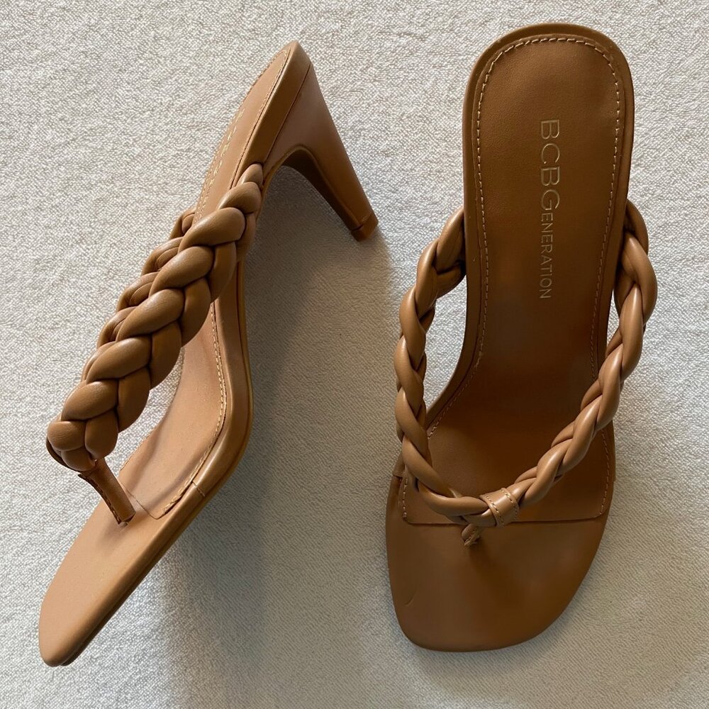 BCBGeneration Tulani Heeled Sandal, Tan, Sz:5.5M/35.5, NWT**